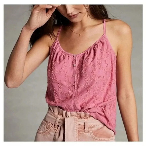Anthropologie Women's Textured Pink Cami Spaghetti Strap Tank Top Size XS - Picture 1 of 6